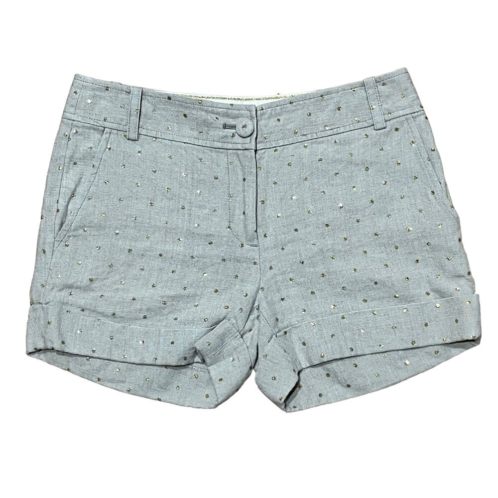 J. Crew 100% Linen City Fit Shorts Women's 2 Beige Gold Polka Dots W30 L3.5